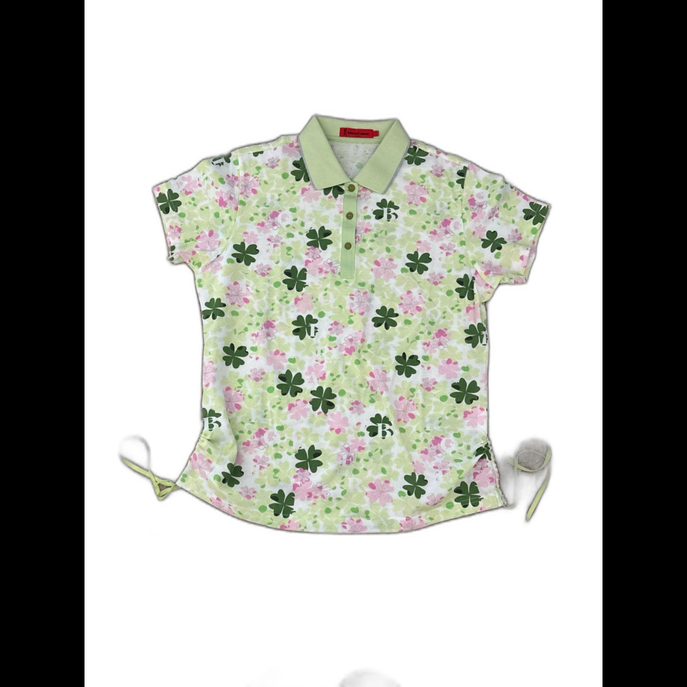 Roberta di Camerino Italy Ladies Large Polo shamrocks St Patrick’s green pink